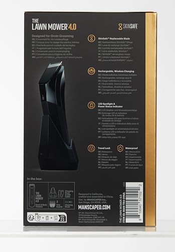 MANSCAPED® The Lawn Mower® 4.0, Electric Groin Hair Trimmer, Replaceable SkinSafe® Ceramic Blade Heads, Waterproof Wet/Dry Clippers, Rechargeable, Wireless Charging, Male Hygiene Grooming Razor