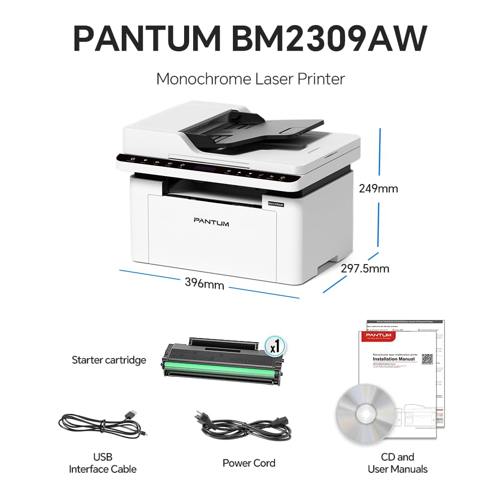 PANTUM BM2309AW 20ppm Multifunction Laser Printer - 3-in-1 Print/Scan/Copy with ADF & Manual Duplex, Wireless (Wi-Fi + USB), AirPrint & Mopria Apps for Home & Office