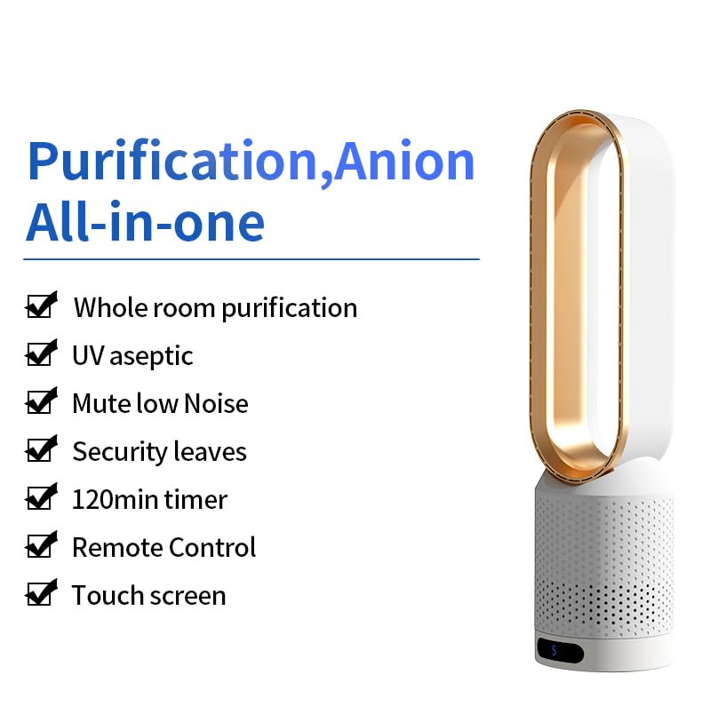 Eznaobo Tower Fans with Air Purifier, 2 in1Bladeless Fan with Remote Control, 8 Speeds, 90° Oscillation, Timer, Standing Tower Fan, Super Quiet Air Cooler for Home and Office (Silver)
