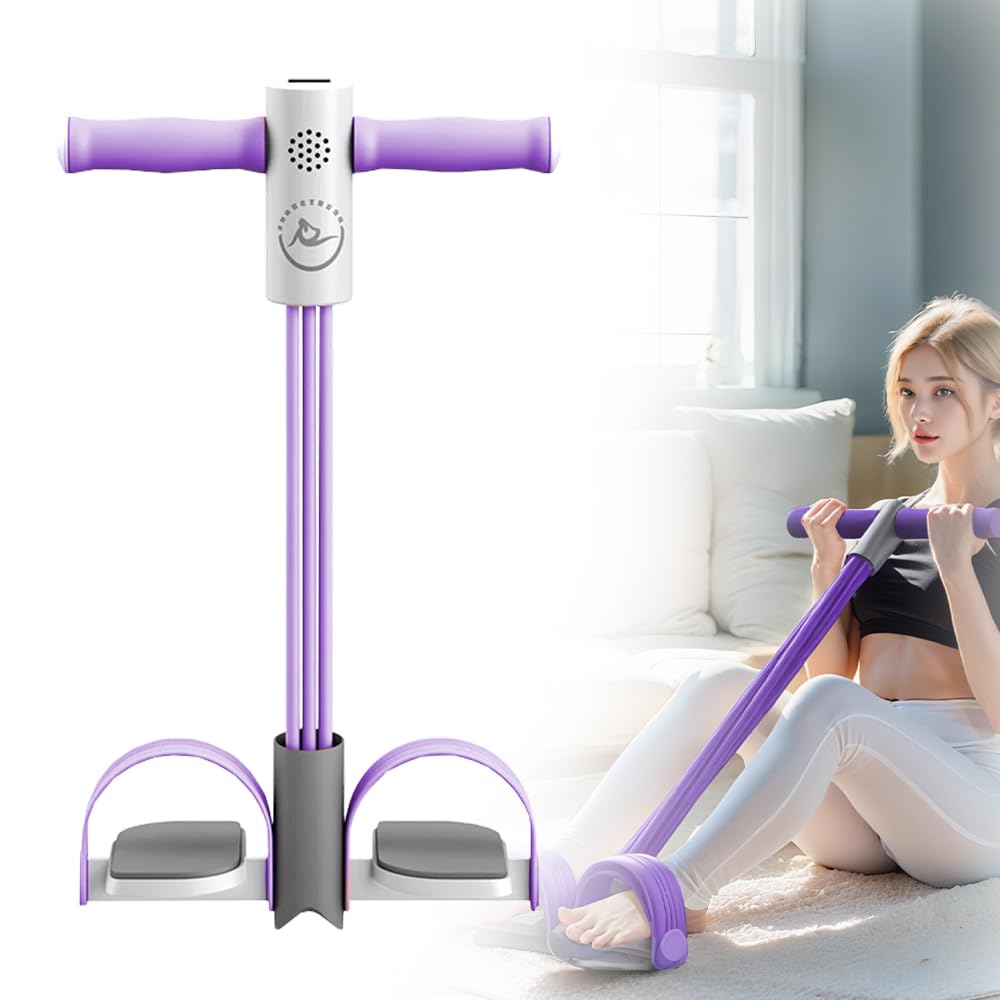 Abdominal Trainer, Sit-Up Training Equipment, Multifunctional Pedal Puller Resistance Rope, 6 Tubes, Elastic Pull Rope, Leg Exerciser for Fitness, Training, Yoga (Purple)