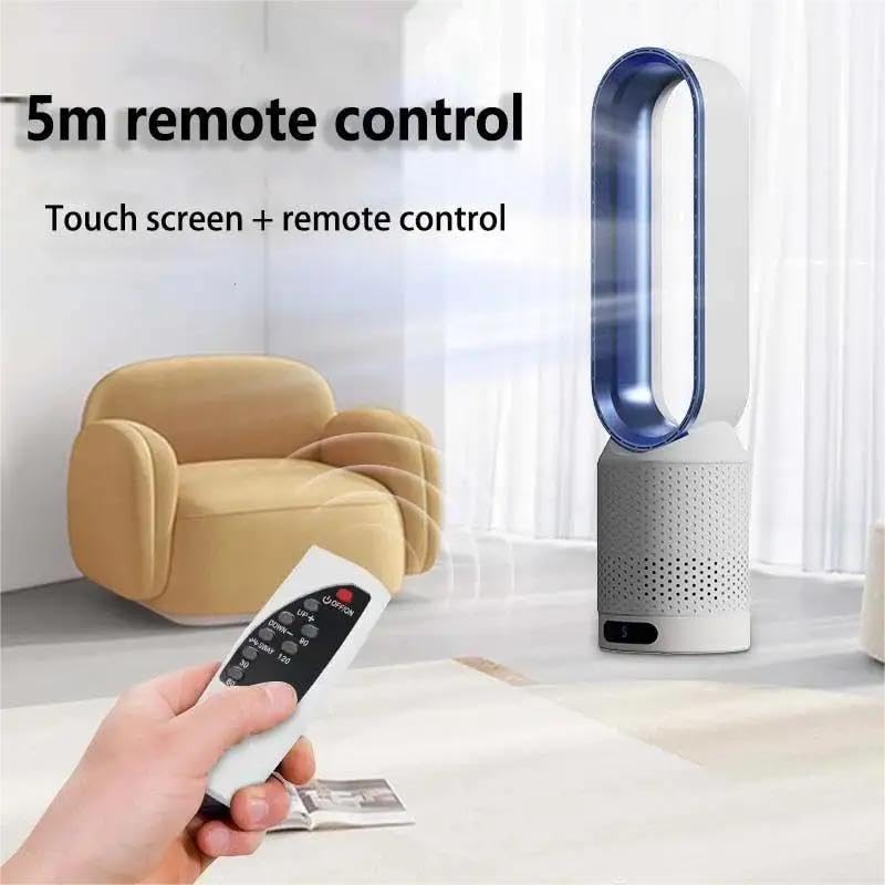 Eznaobo Tower Fans with Air Purifier, 2 in1Bladeless Fan with Remote Control, 8 Speeds, 90° Oscillation, Timer, Standing Tower Fan, Super Quiet Air Cooler for Home and Office (Silver)