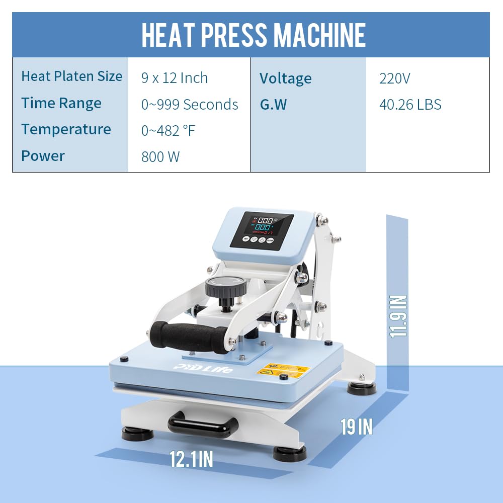 PYD Life 220 V Heat Press Machine for T-Shirts 9 x 12 Inch Light Blue for Sublimation T-Shirts Tote Bag Ornaments Photo Frames Name Plate Keychains Print