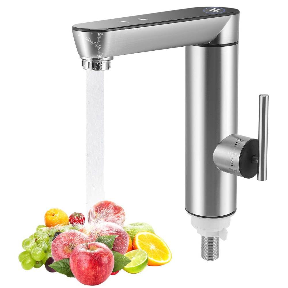 Instant Hot Water Tap, 220V 3000W Tankless Electric Tap for Bathroom/Kitchen, Cold and Hot Water Faucet with Digital Display, Adjustable Temperature 30-55°C