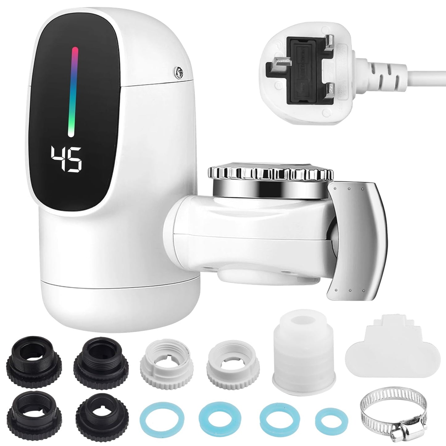 Instant Hot Water Tap, 3-Sec Fast Electric Hot Water Tap, 220V 3400W Instant Hot Self Heating Tap Adapter, Hot and Cold Water Dual Use with LED Digital Display for Kitchen Bathroom, UK Plug