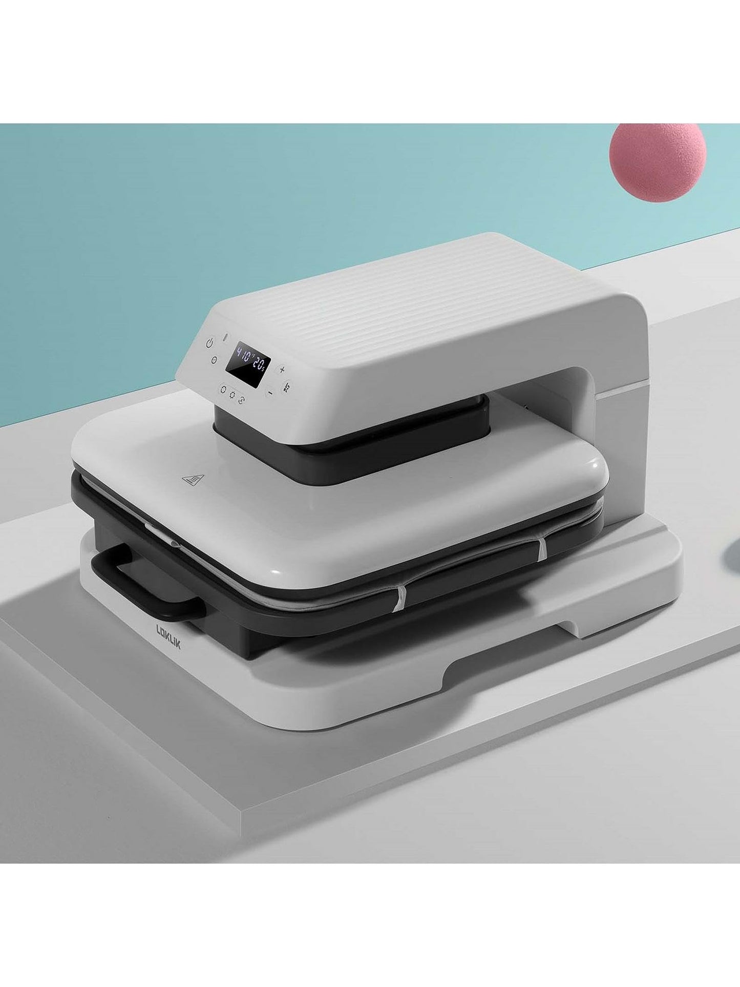 LOKLIK Auto Heat Press Machine - Printing Machine for Sublimation Printing with Large 38cm Plate - HTV Heat Transfer Vinyl Sublimation Press, Perfect for T Shirts/Fabric/Clothes - White