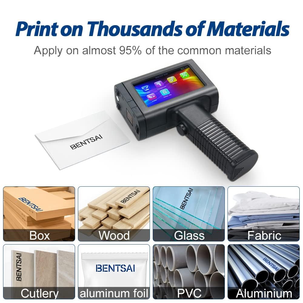 BENTSAI BT-HH6105B2 Handheld Inkjet Printer with 1/2 Inch Print Height Portable Handheld Printer for EXP Date, Batch Number, QR Code, Barcode, Logo on Carton Wood Fabric Plastic Metal
