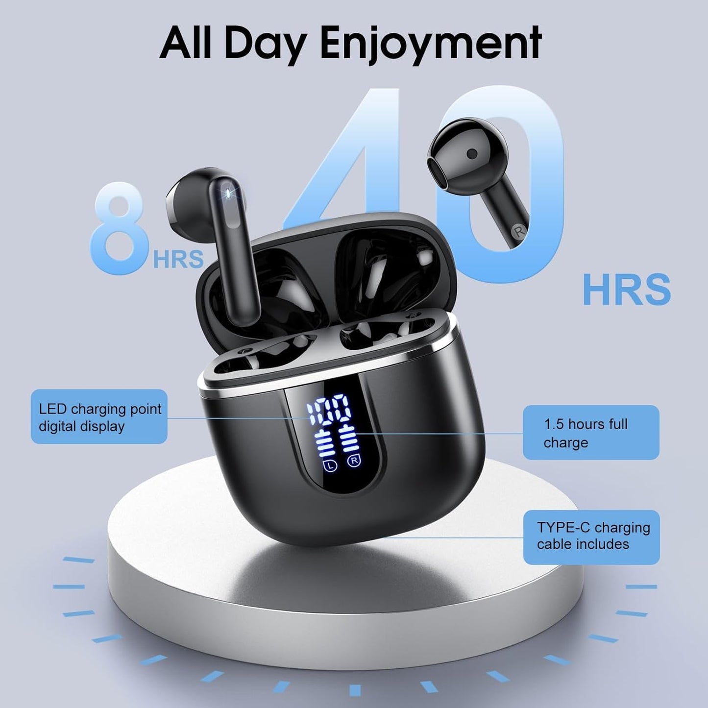 Wireless Earbuds, Bluetooth 5.4 Earphones in Ear with HiFi Stereo,14mm Drivers with Big Bass, 40H Clear Calls Bluetooth Earphones, Wireless Ear Buds with 4 ENC Noise Cancelling Mic IP7 Waterproof
