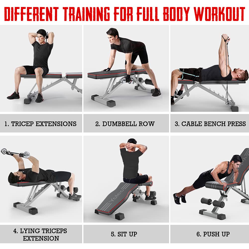 YOLEO Weight Bench, 660LB/300KG Adjustable Foldable Strength Training Bench, Utility Incline Decline Bench for Full Body Workout- Integrated Structure Updated