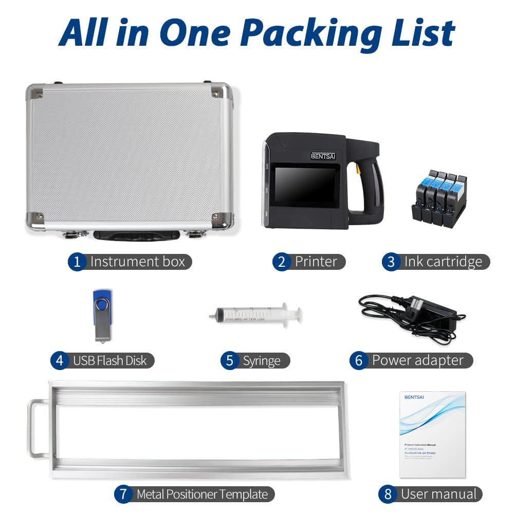 BENTSAI B85 Wide Format Handheld Inkjet Printer Large Character Coding Up to 92mm Print Height for Porous and Non-porous Surfaces with Solvent Quick Drying Ink