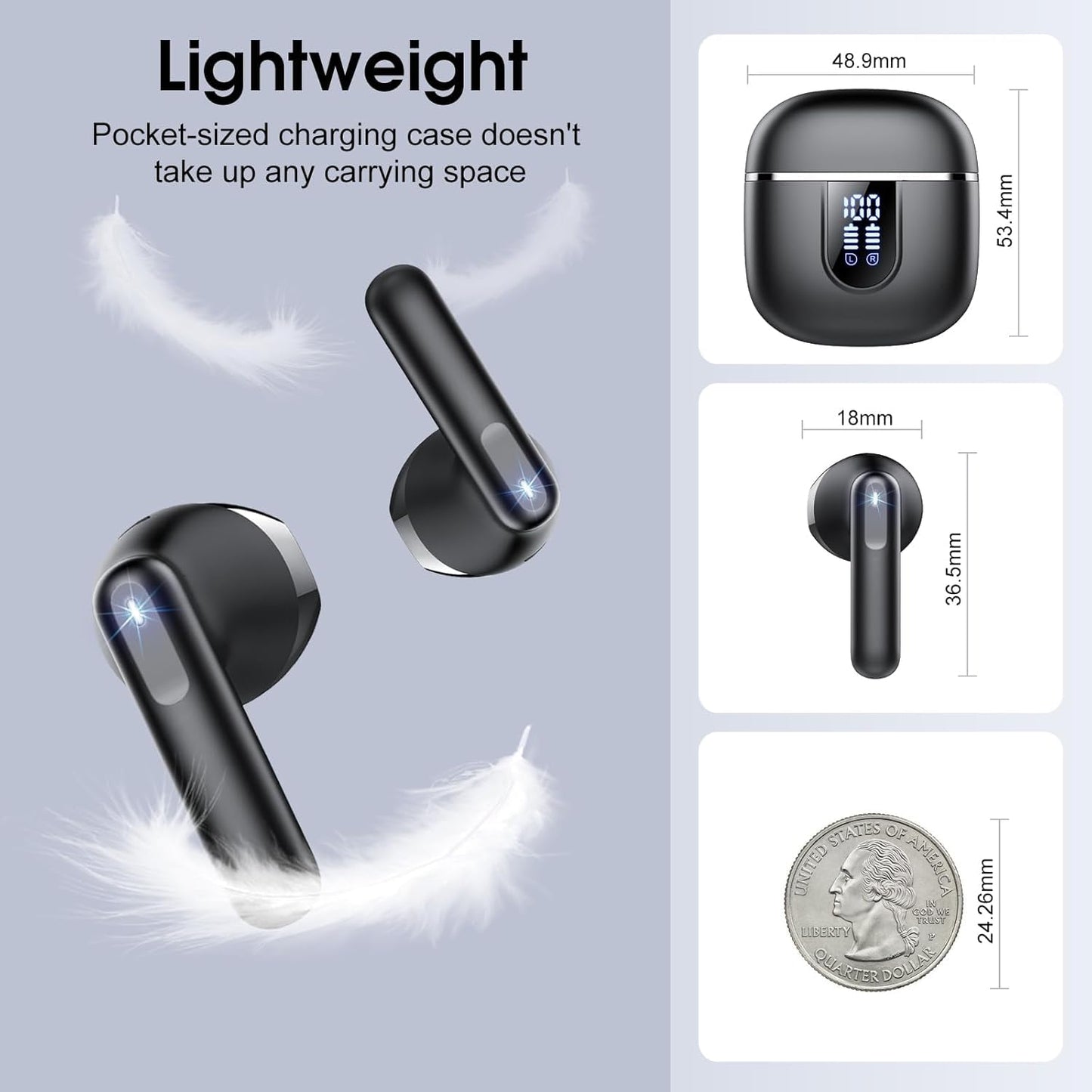 Wireless Earbuds, Bluetooth 5.4 Earphones in Ear with HiFi Stereo,14mm Drivers with Big Bass, 40H Clear Calls Bluetooth Earphones, Wireless Ear Buds with 4 ENC Noise Cancelling Mic IP7 Waterproof