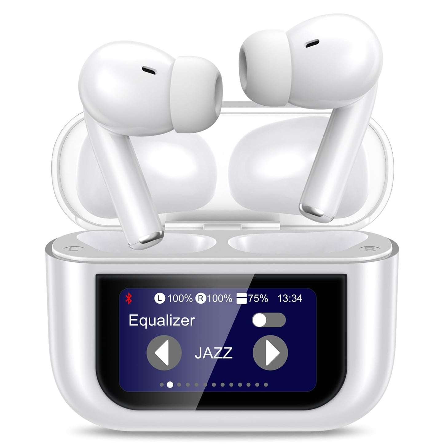 2025 Wireless Earbuds with Touch Screen, IPX7 Waterproof Wireless Earphones, ANC+ENC Noise Cancelling Earbuds, In Ear Buds with Touchsceen, HIFI Stereo, Gym Sleep Sport Bud, Gifts, White