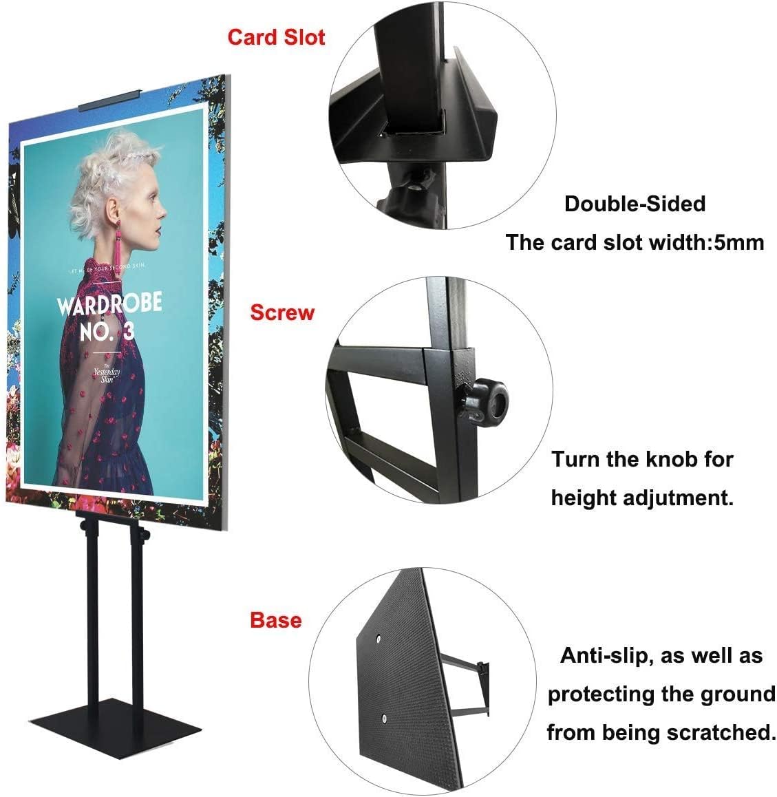 VAIIGO Double-Sided KT Board Sign Stand Adjustable Poster Stand Heavy Duty Floor Advertising Sign Holder Height Up to 75inches for Board & Foam,Black