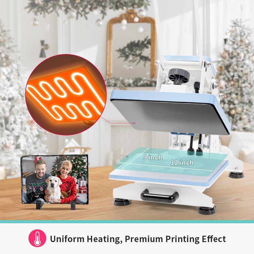 PYD Life 220 V Heat Press Machine for T-Shirts 9 x 12 Inch Light Blue for Sublimation T-Shirts Tote Bag Ornaments Photo Frames Name Plate Keychains Print