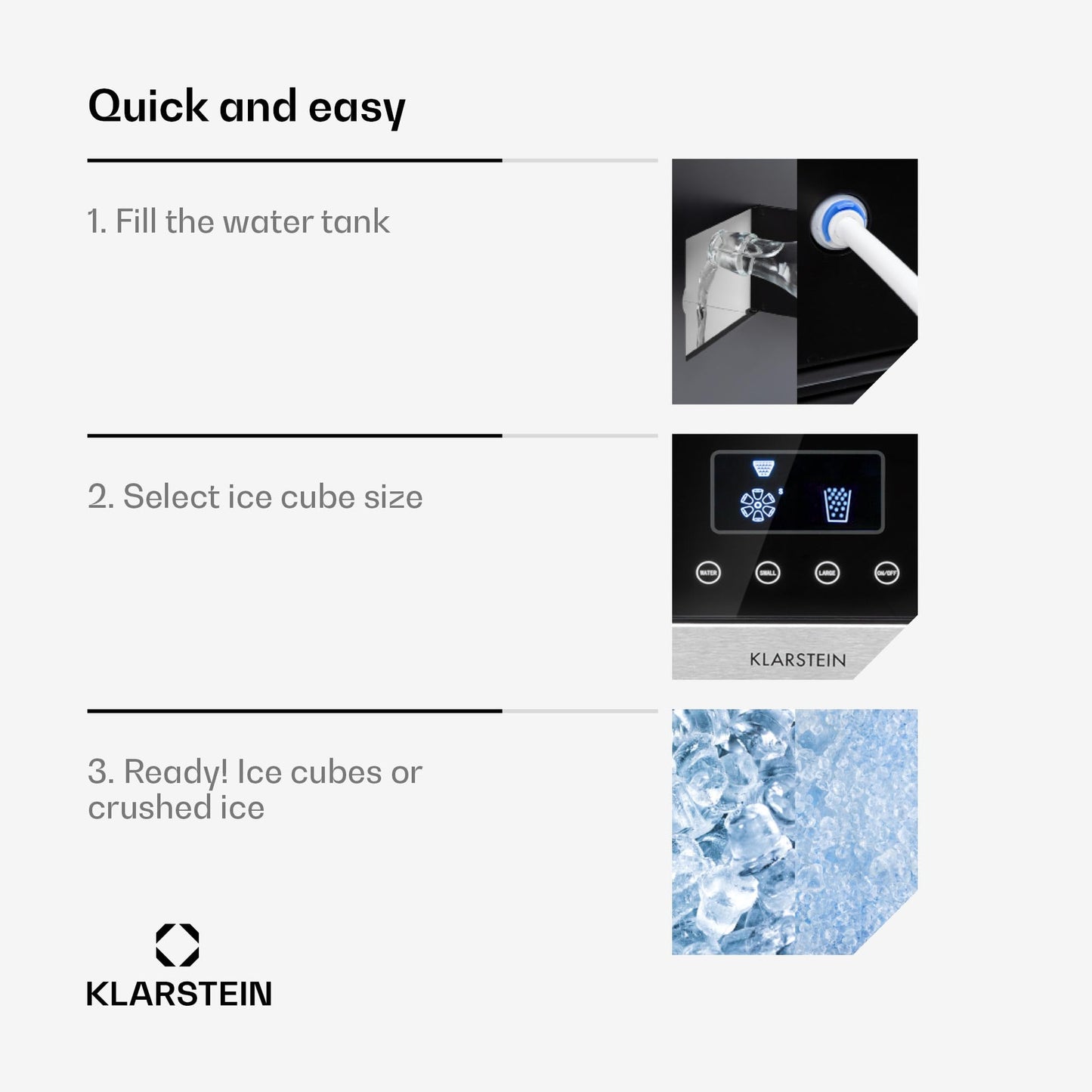 Klarstein 1.8L Small Ice Maker Machine, Counter Top Ice Machine For Home and Kitchen, Fast Operation, 15 kg of Crushed and Bullet Ice, Touch Controls, Easy To Clean Countertop Ice Cube Maker Machine