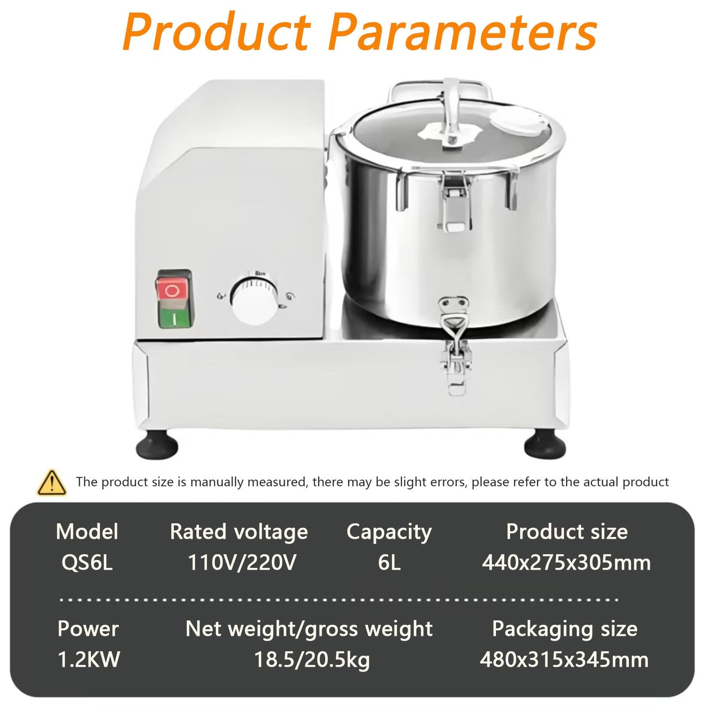 ylpddmm 6L/9L/15L Heavy Duty Electric Vegetable Chopper,Commercial Food Processor, Fully Stainless Steel Body & Blades,for Veggie,Fruit,Meat,6L