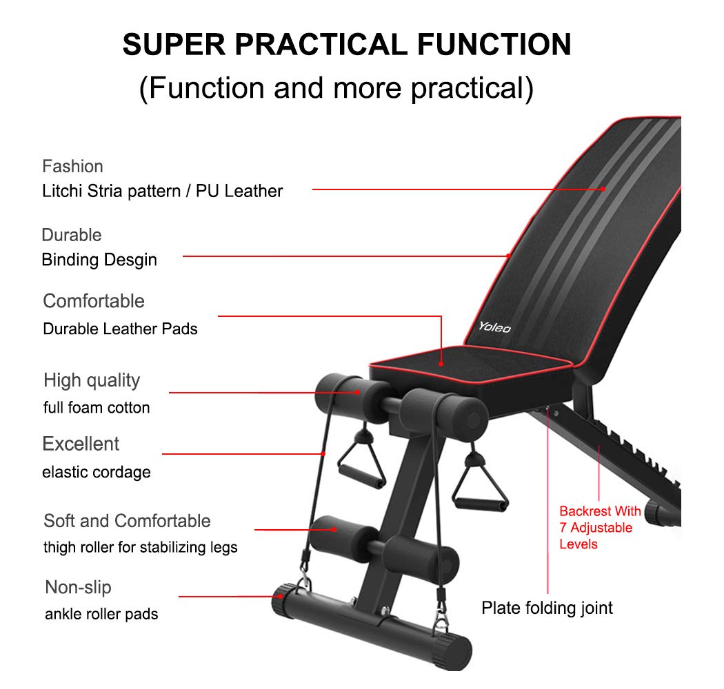 YOLEO Adjustable Weight Bench - Utility Weight Benches for Full Body Workout, Foldable Incline/Decline Bench Press for Home Gym