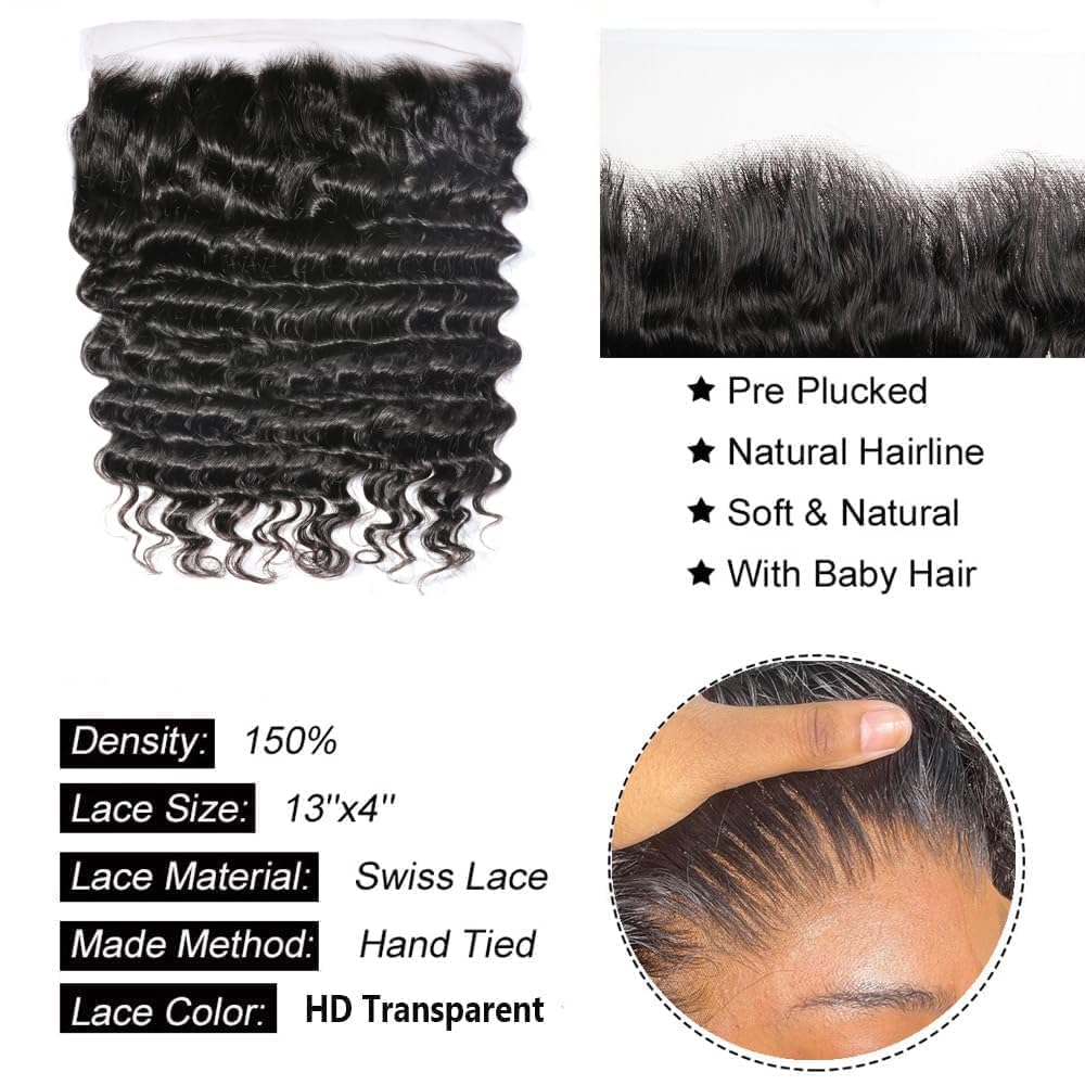 13 x 4 Lace Frontal Closure Body Wave Frontal 13 x 4 HD Transparent Lace Frontals With Bangs Baby Hair 100% Remy Human Hair 150% Density Natural Color (Natural Color, 10 Inch)
