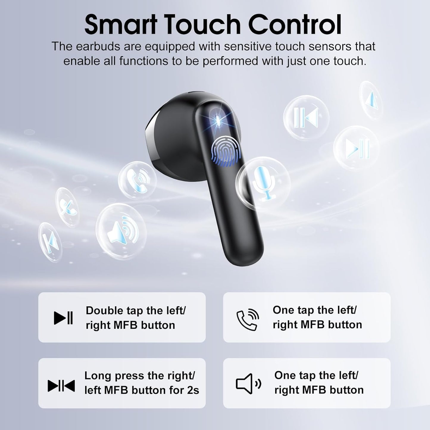 Wireless Earbuds, Bluetooth 5.4 Earphones in Ear with HiFi Stereo,14mm Drivers with Big Bass, 40H Clear Calls Bluetooth Earphones, Wireless Ear Buds with 4 ENC Noise Cancelling Mic IP7 Waterproof