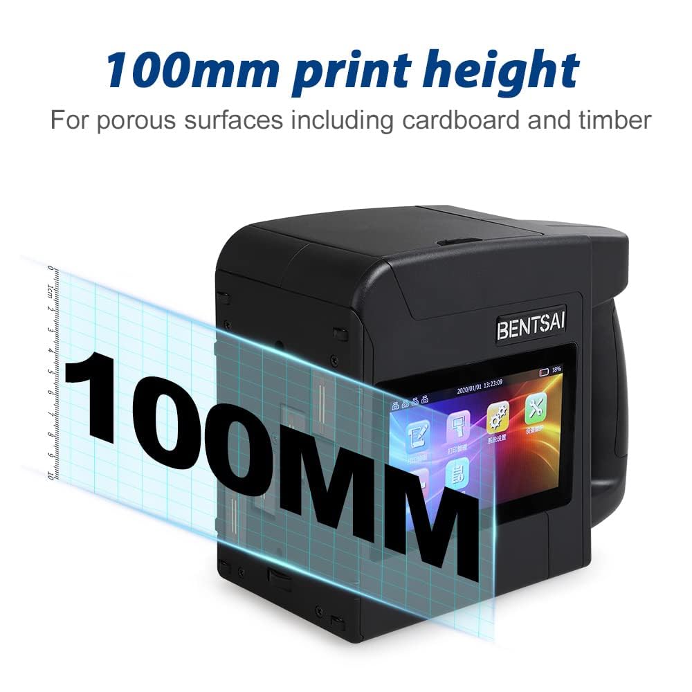 BENTSAI B85 Wide Format Handheld Inkjet Printer Large Character Coding Up to 92mm Print Height for Porous and Non-porous Surfaces with Solvent Quick Drying Ink