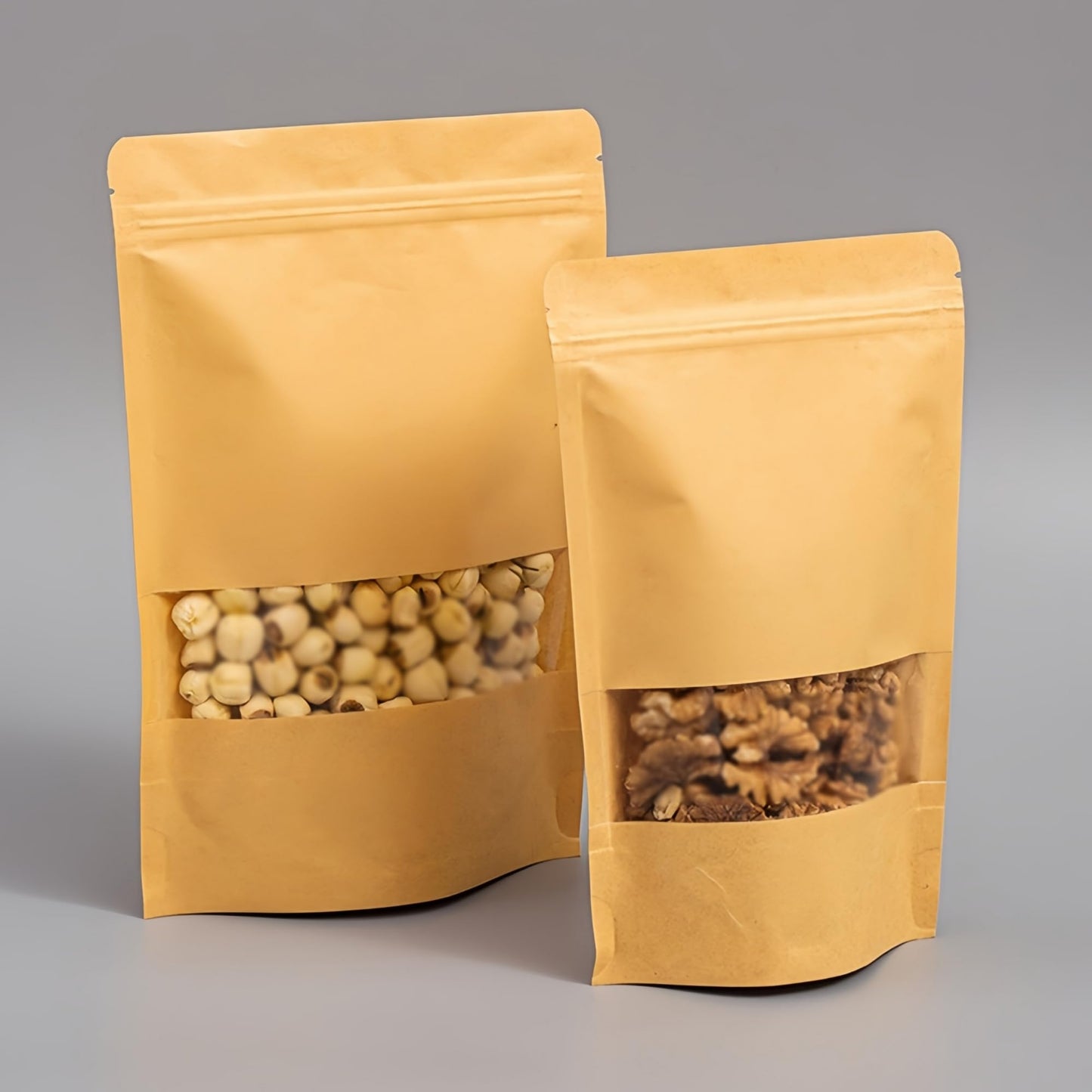 50Pcs Kraft Bags with Window,Resealable Brown Kraft Paper Bags,Durable Food Packaging Bag for Nuts, Sweets,Coffee Beans,Dried Fruit (Brown, 15x22cm - 50pcs)