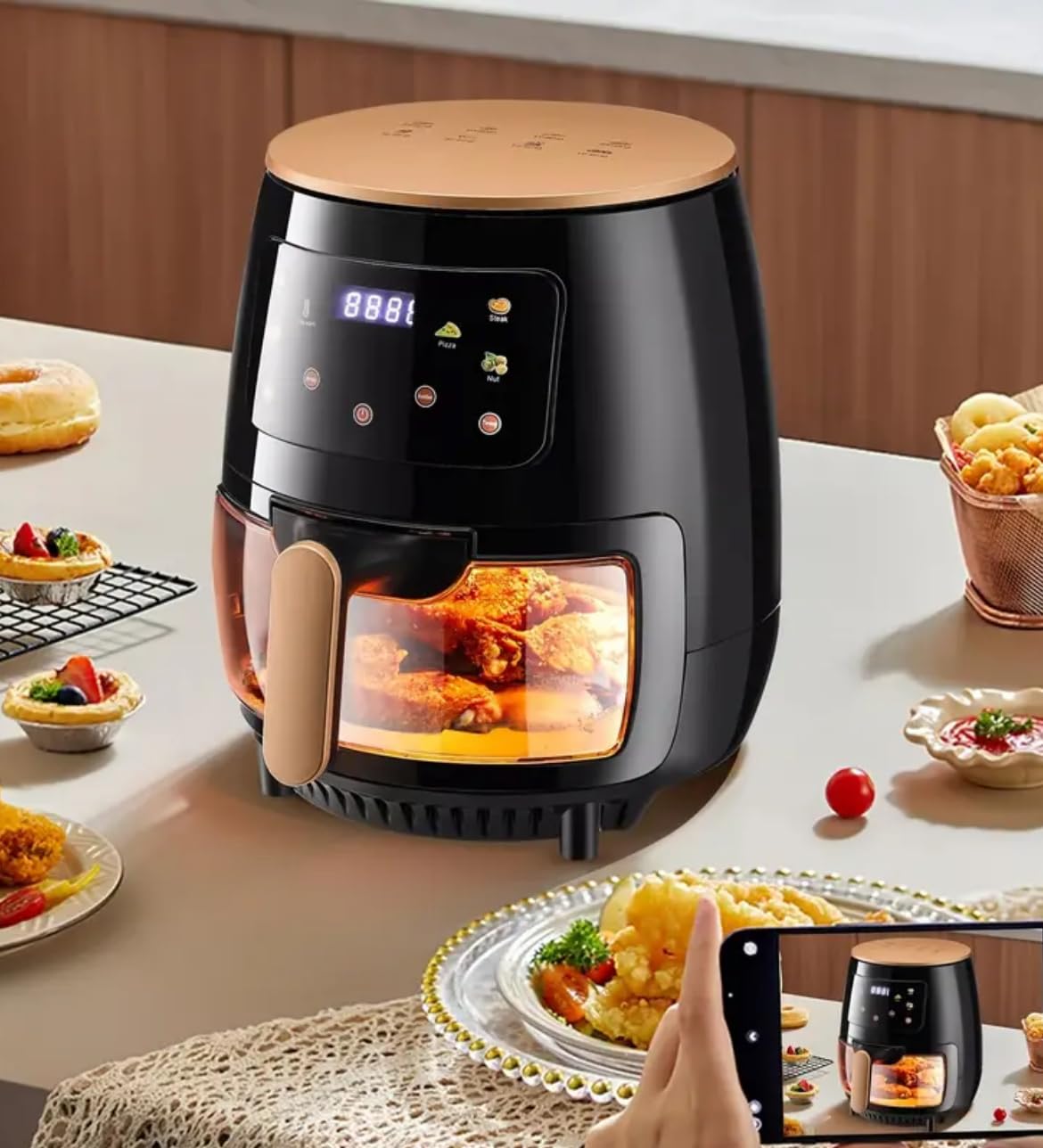 Air Fryer, New Large Capacity, Touch Screen, Multifunction, Mini Oven, Touch Controls With 6 Presets, Nonstick & Dishwasher Safe Basket, FULL GLASS BASKET