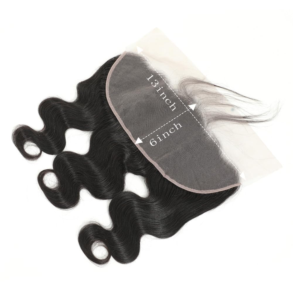 13 x 4 Lace Frontal Closure Body Wave Frontal 13 x 4 HD Transparent Lace Frontals With Bangs Baby Hair 100% Remy Human Hair 150% Density Natural Color (Natural Color, 10 Inch)