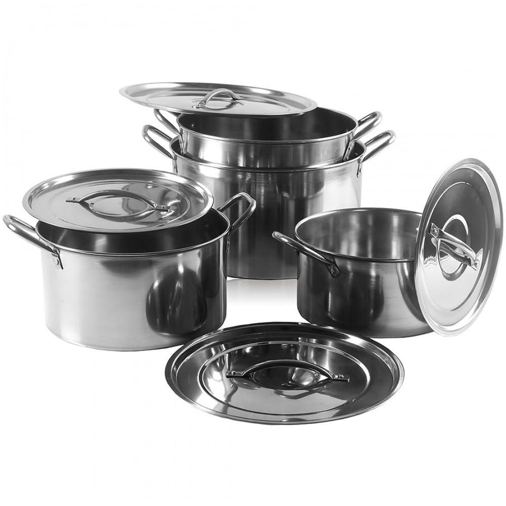 4pc Large Stainless Steel Catering Deep Stock Pots - Soup Boiling Pot | Easy to Clean | Handles for Easy Transporting | Suitable for Kitchen, Catering & Restaraunts | Durable & Long Lasting