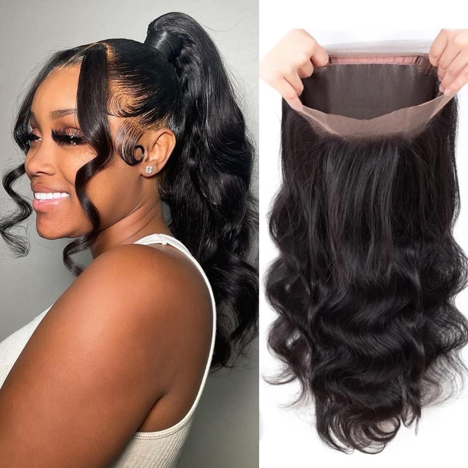 13 x 4 Lace Frontal Closure Body Wave Frontal 13 x 4 HD Transparent Lace Frontals With Bangs Baby Hair 100% Remy Human Hair 150% Density Natural Color (Natural Color, 10 Inch)
