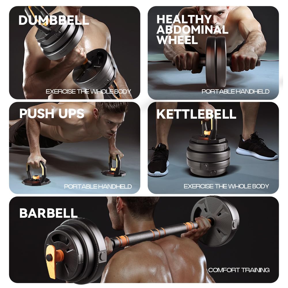 Strongway® Adjustable 6 in 1 Dumbbell Straight and Curl Barbell Kettlebell Push Up Set - 20KG 30KG 40KG SETS - Weight Lifting for Home Gym Fitness (20KG SET)