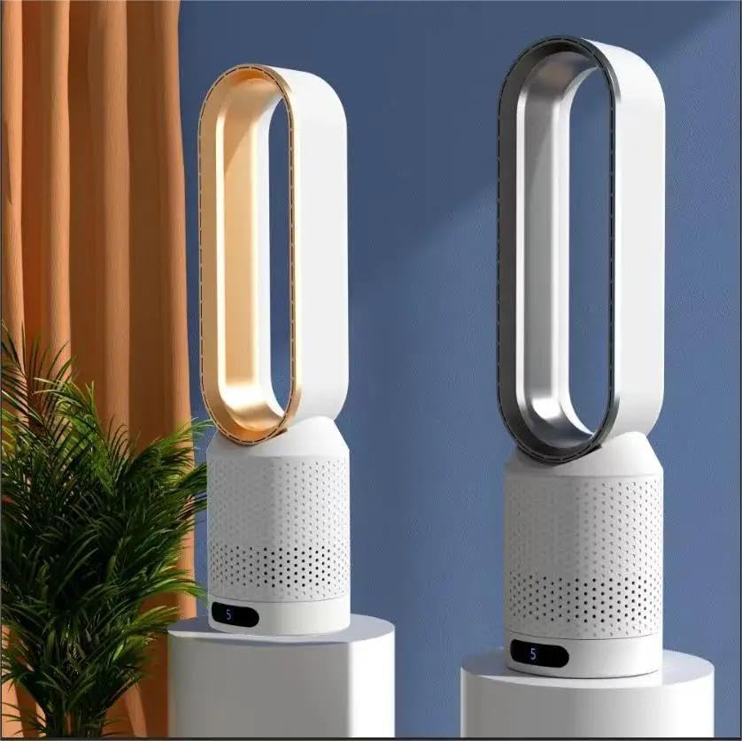 Eznaobo Tower Fans with Air Purifier, 2 in1Bladeless Fan with Remote Control, 8 Speeds, 90° Oscillation, Timer, Standing Tower Fan, Super Quiet Air Cooler for Home and Office (Silver)