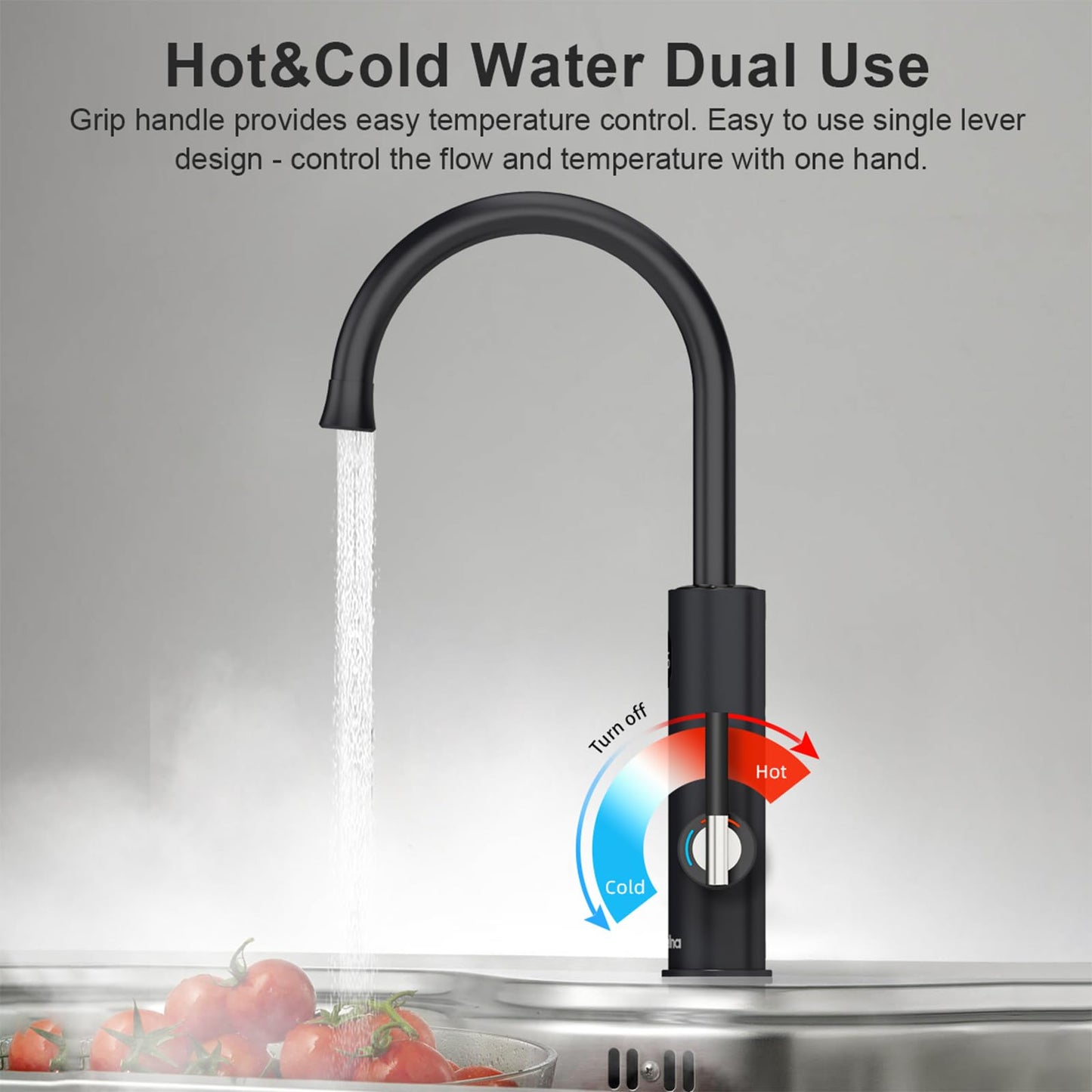Briwellna Instant Hot Water Tap, 220V Stainless Electric Tap Universal Nozzle, Flexible and Convenient, 360 Degrees Rotate Cold and Water Heater Faucet (Black)