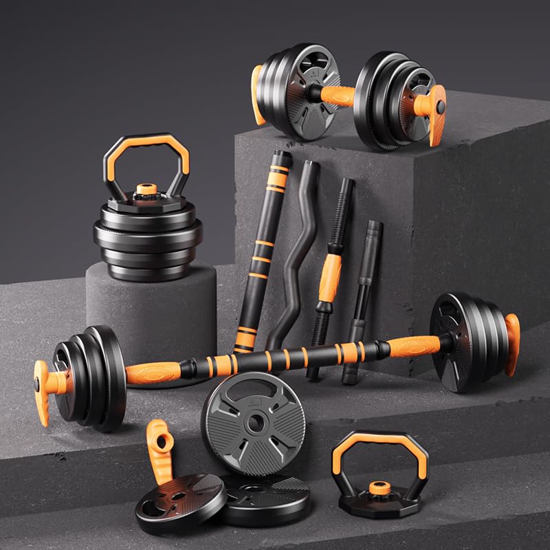 Strongway® Adjustable 6 in 1 Dumbbell Straight and Curl Barbell Kettlebell Push Up Set - 20KG 30KG 40KG SETS - Weight Lifting for Home Gym Fitness (20KG SET)