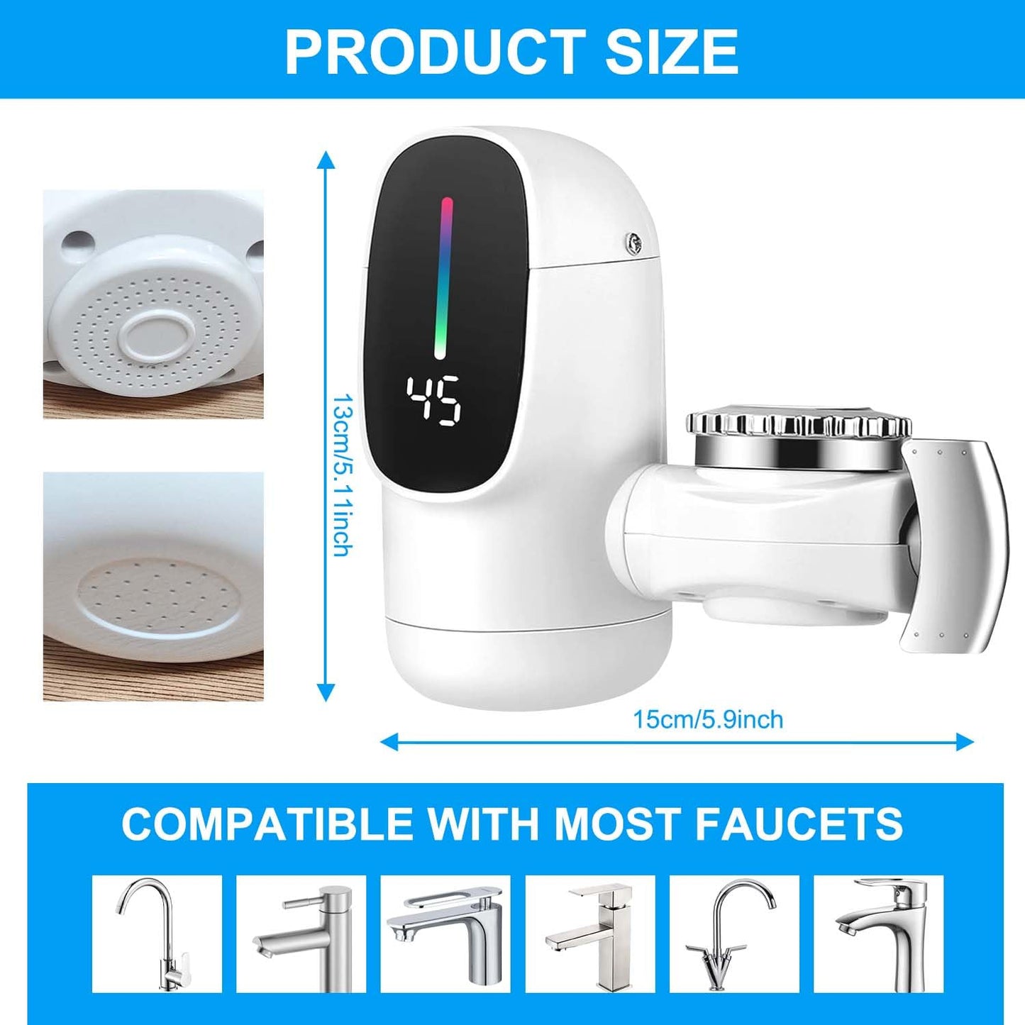 Instant Hot Water Tap, 3-Sec Fast Electric Hot Water Tap, 220V 3400W Instant Hot Self Heating Tap Adapter, Hot and Cold Water Dual Use with LED Digital Display for Kitchen Bathroom, UK Plug