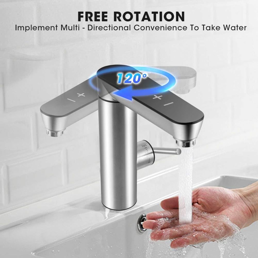 Instant Hot Water Tap, 220V 3000W Tankless Electric Tap for Bathroom/Kitchen, Cold and Hot Water Faucet with Digital Display, Adjustable Temperature 30-55°C