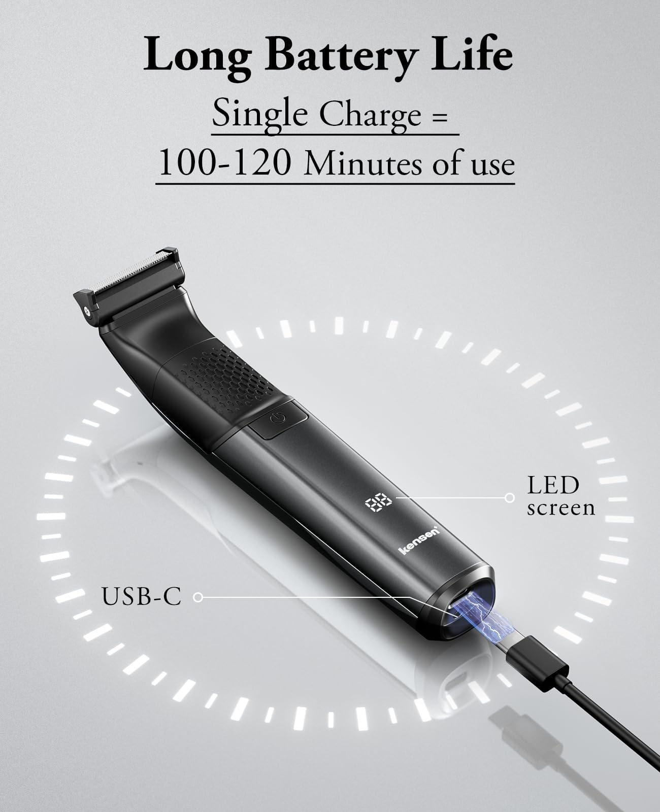Kensen 2-in-1 Manscape Body Hair Trimmer & Beard Trimmer for Men, Electric Pubic Groin Shaver & Razor, Cordless Waterproof Male Grooming Kit for Limbs & TrunkIn & timate & Facial Hair, 50 Times Usage