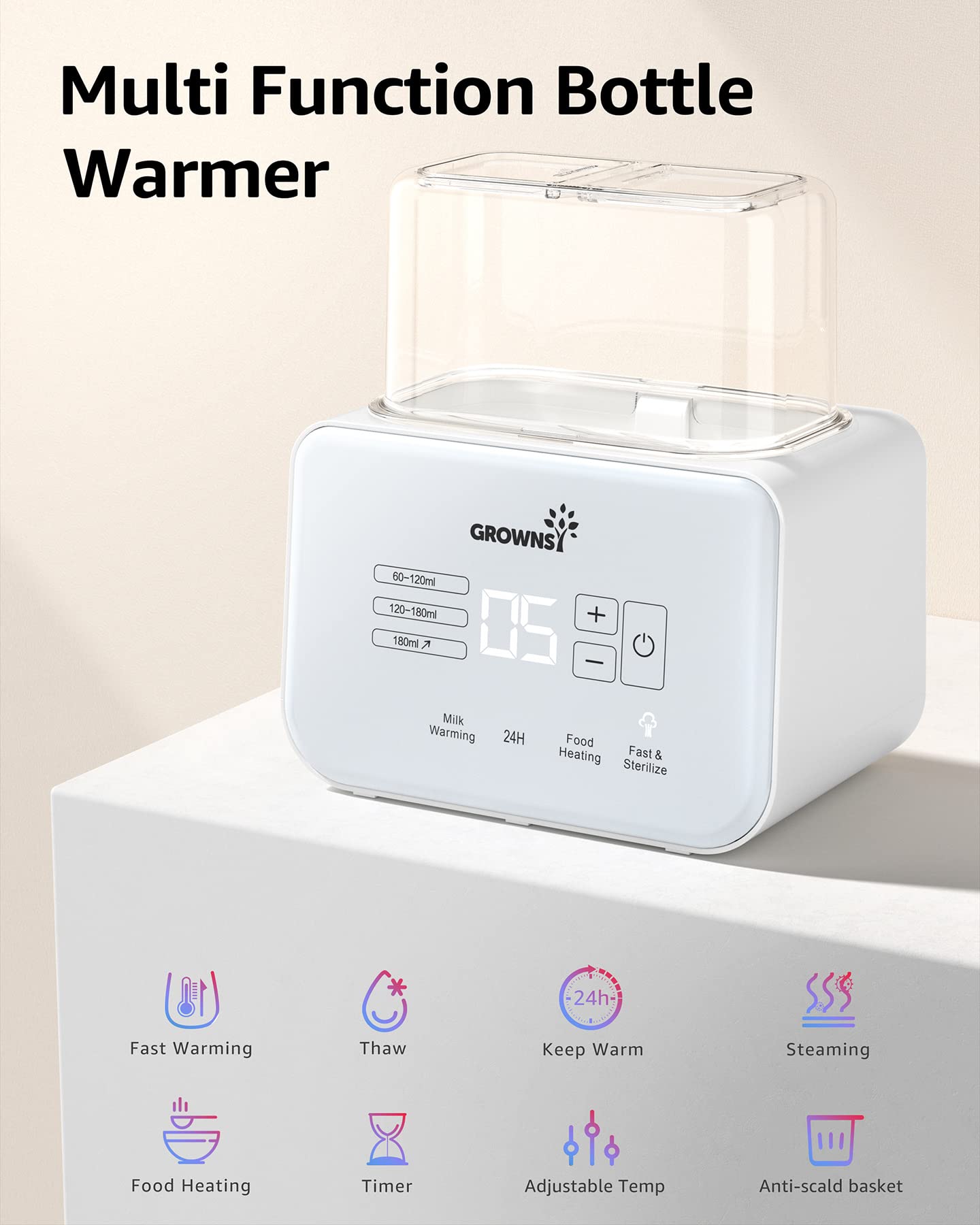 Bottle Warmer 8-in-1 Fast Baby Milk Warmer and Steriliser with LCD/Timer, Warms Evenly, Food Warmer&Defrost BPA-Free Warmer Display Accurate Temperature Control for Breastmilk (Cream-White)
