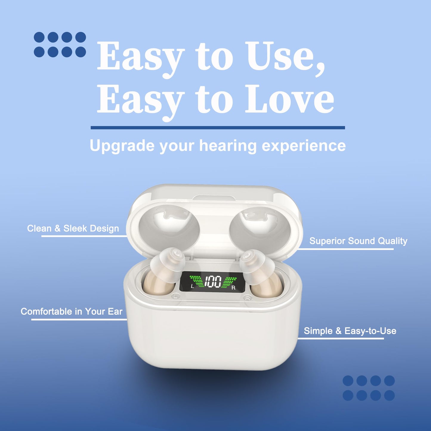 Efferey Digital Hearing Amplifiers Sound Device with Charging Case, Invisible Voice Enhancer, Long-Lasting Rechargeable Battery, Easy to Use