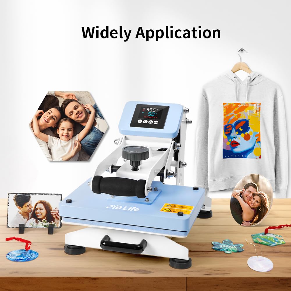 PYD Life 220 V Heat Press Machine for T-Shirts 9 x 12 Inch Light Blue for Sublimation T-Shirts Tote Bag Ornaments Photo Frames Name Plate Keychains Print