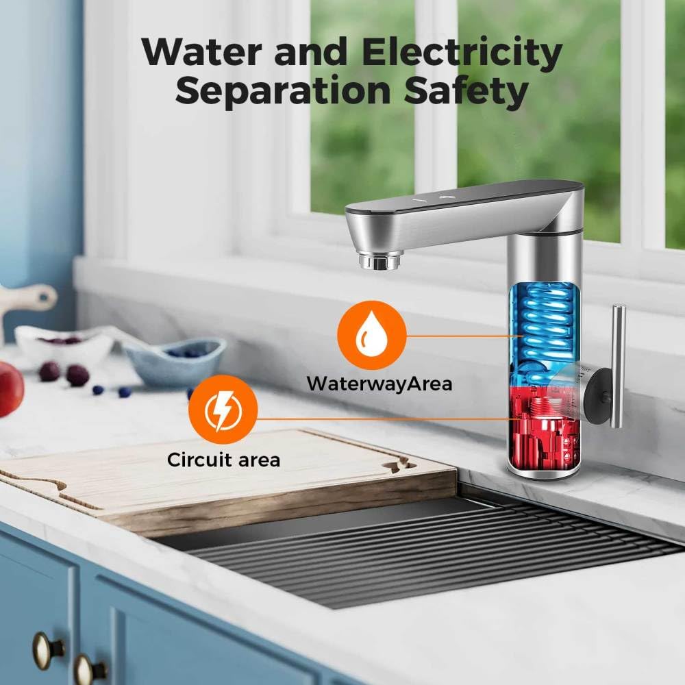 Instant Hot Water Tap, 220V 3000W Tankless Electric Tap for Bathroom/Kitchen, Cold and Hot Water Faucet with Digital Display, Adjustable Temperature 30-55°C