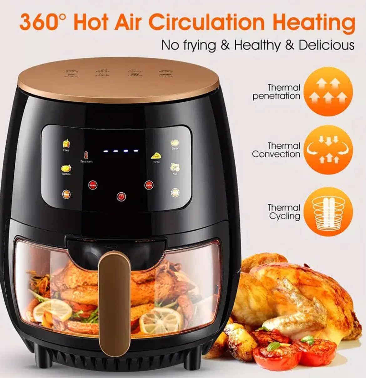Air Fryer, New Large Capacity, Touch Screen, Multifunction, Mini Oven, Touch Controls With 6 Presets, Nonstick & Dishwasher Safe Basket, FULL GLASS BASKET