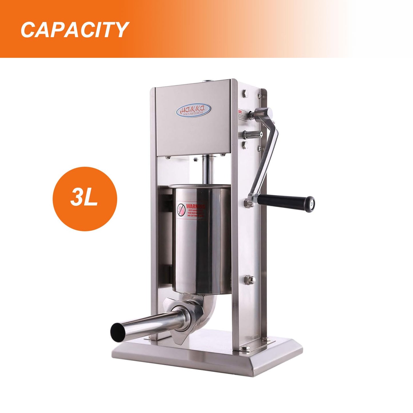 Hakka 3L/7LB Sausage Stuffer, Manual Sausage Maker Machine Filler Meat Stuffer 2 Speed Stainless Steel All Coverage Vertical Sausage Roll Making Machine with 4 S/S Filling Funnels