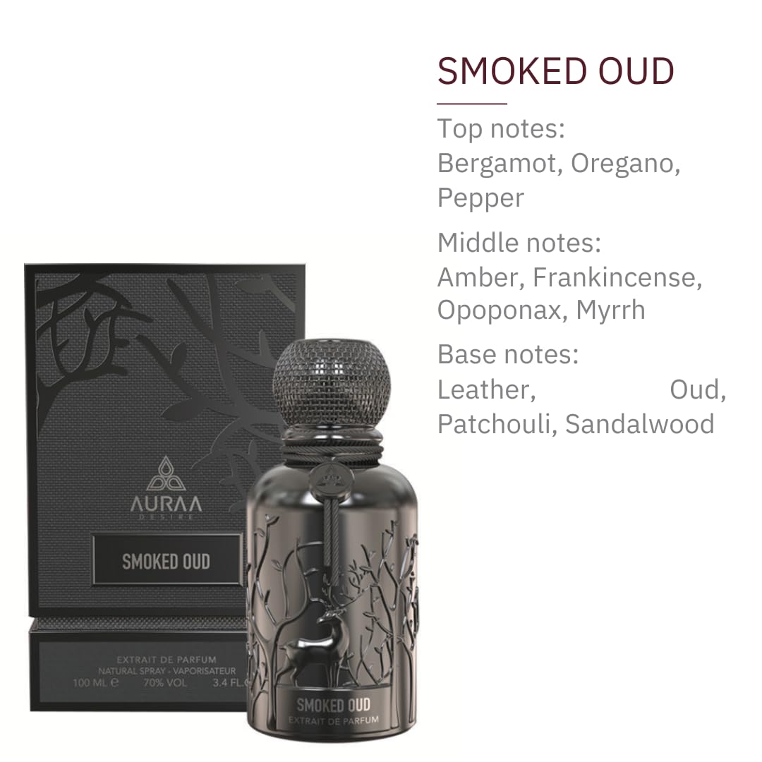 Smoked Oud Extrait De Perfume 100ml by Auraa Desire - Floral Woody Spicy Fragrance - Perfume for Men and Women