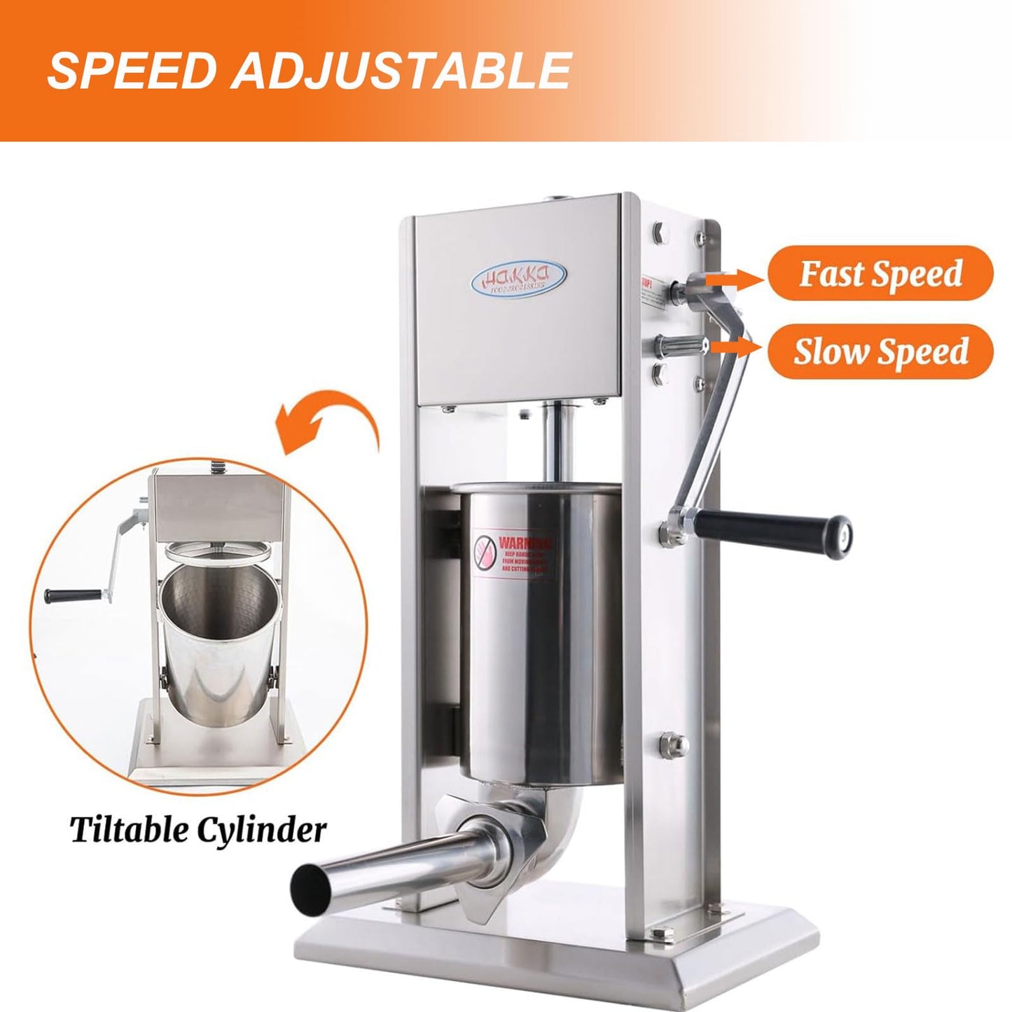 Hakka 3L/7LB Sausage Stuffer, Manual Sausage Maker Machine Filler Meat Stuffer 2 Speed Stainless Steel All Coverage Vertical Sausage Roll Making Machine with 4 S/S Filling Funnels