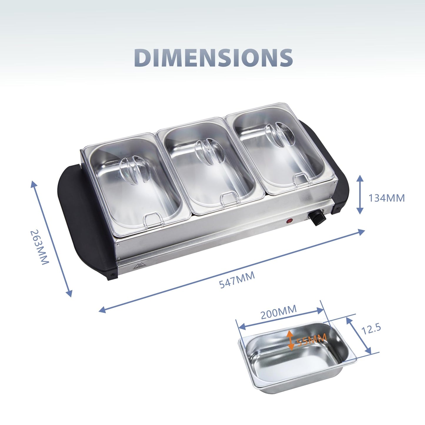Vintage Gourmet® 3 Tray Food Warmer, All in One Buffet Server with Warming Plate Function,Turkey & Vegetables, Keeps Food Warm 200W, Temperature Control, Cool-Touch Handles Easy Portability 3 x 1.5L