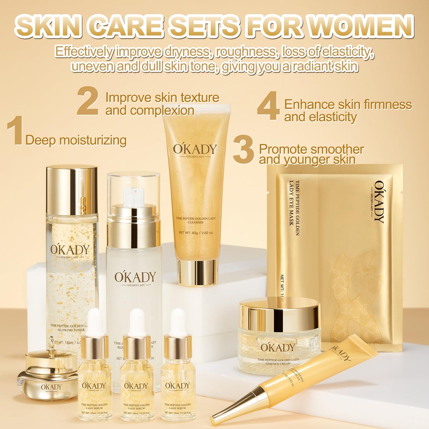 O'KADY Anti Aging Skin 10Pcs Daily Care Routine Kit,Serum Skin Care Kits for Girls,Pamper Gifts for Women,Gift Set for Hydrating Refreshing Face,Face Care Sets for Women,teengirls