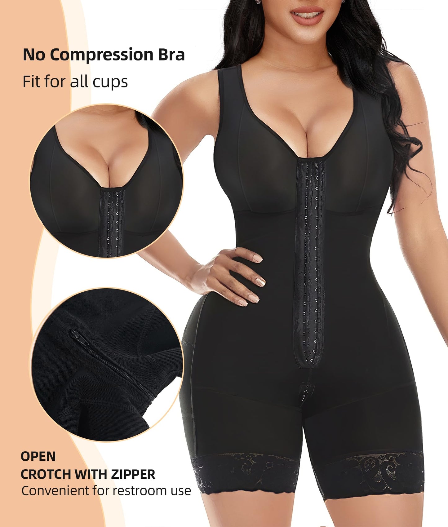 YIANNA Shapewear for Women Tummy Control Full Body Shaper Fajas Colombianas Bodysuit Butt Lifter Post Surgery Zipper Crotch Black 7275 2XL