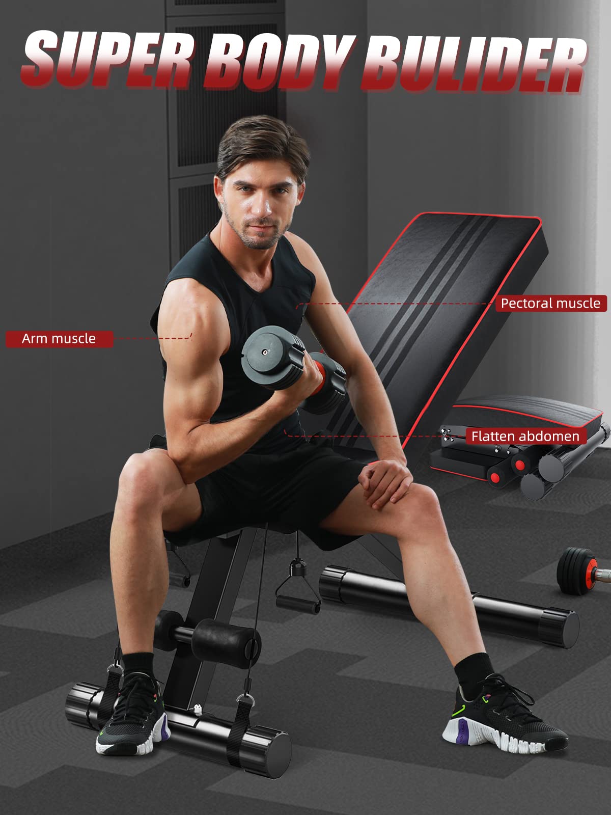 YOLEO Adjustable Weight Bench - Utility Weight Benches for Full Body Workout, Foldable Incline/Decline Bench Press for Home Gym
