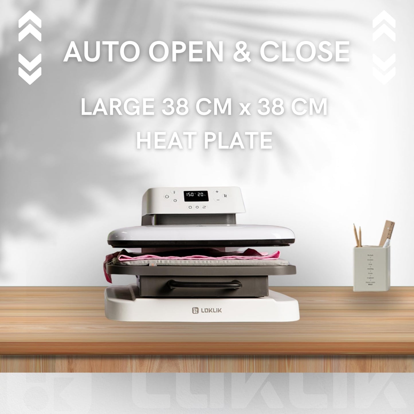LOKLIK Auto Heat Press Machine - Printing Machine for Sublimation Printing with Large 38cm Plate - HTV Heat Transfer Vinyl Sublimation Press, Perfect for T Shirts/Fabric/Clothes - White