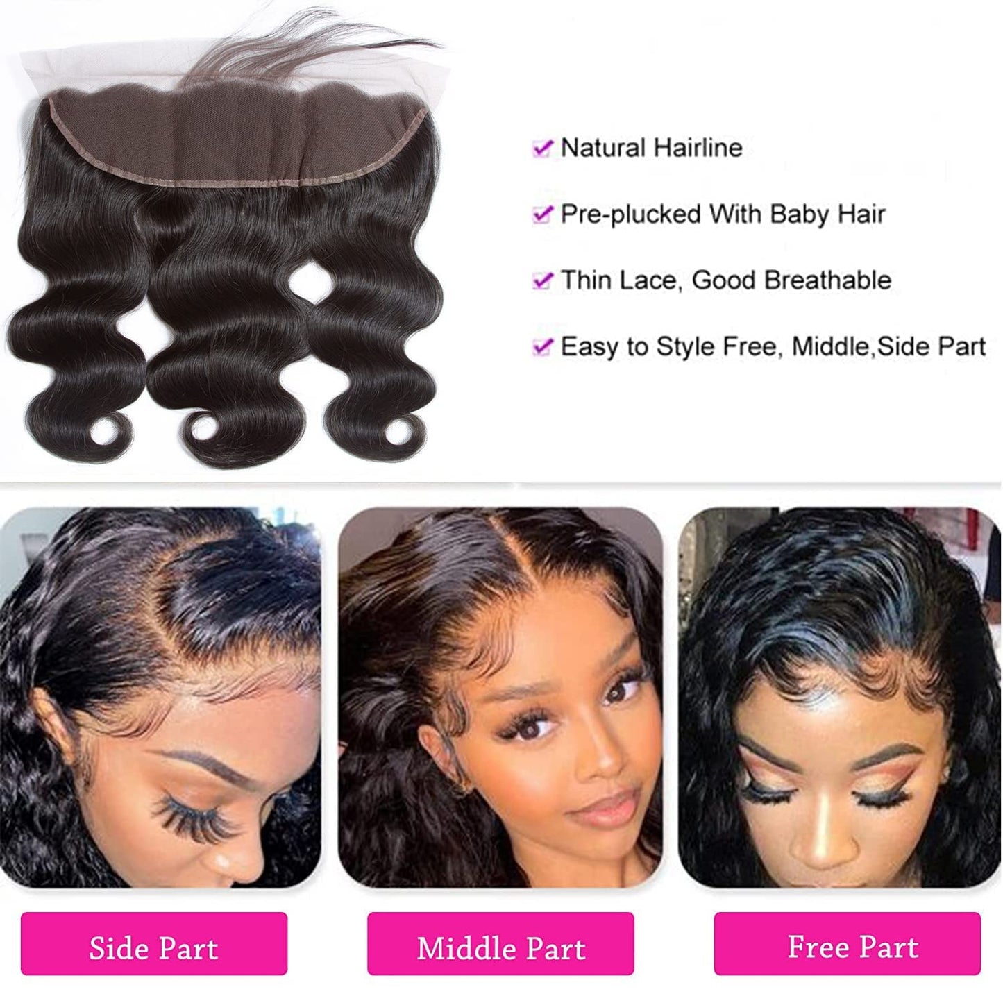 13 x 4 Lace Frontal Closure Body Wave Frontal 13 x 4 HD Transparent Lace Frontals With Bangs Baby Hair 100% Remy Human Hair 150% Density Natural Color (Natural Color, 10 Inch)