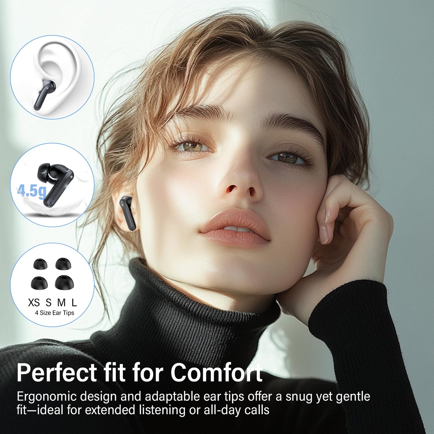 DUCOCUB Hybrid Active Noise Cancelling Wireless Earbuds, V5.4 Bluetooth Headphones with app, Hi-Res Sound Deep Bass in Ear Earphones, 6 Mic for Clear Call, 49H Playtime, IP57, Wireless Charging